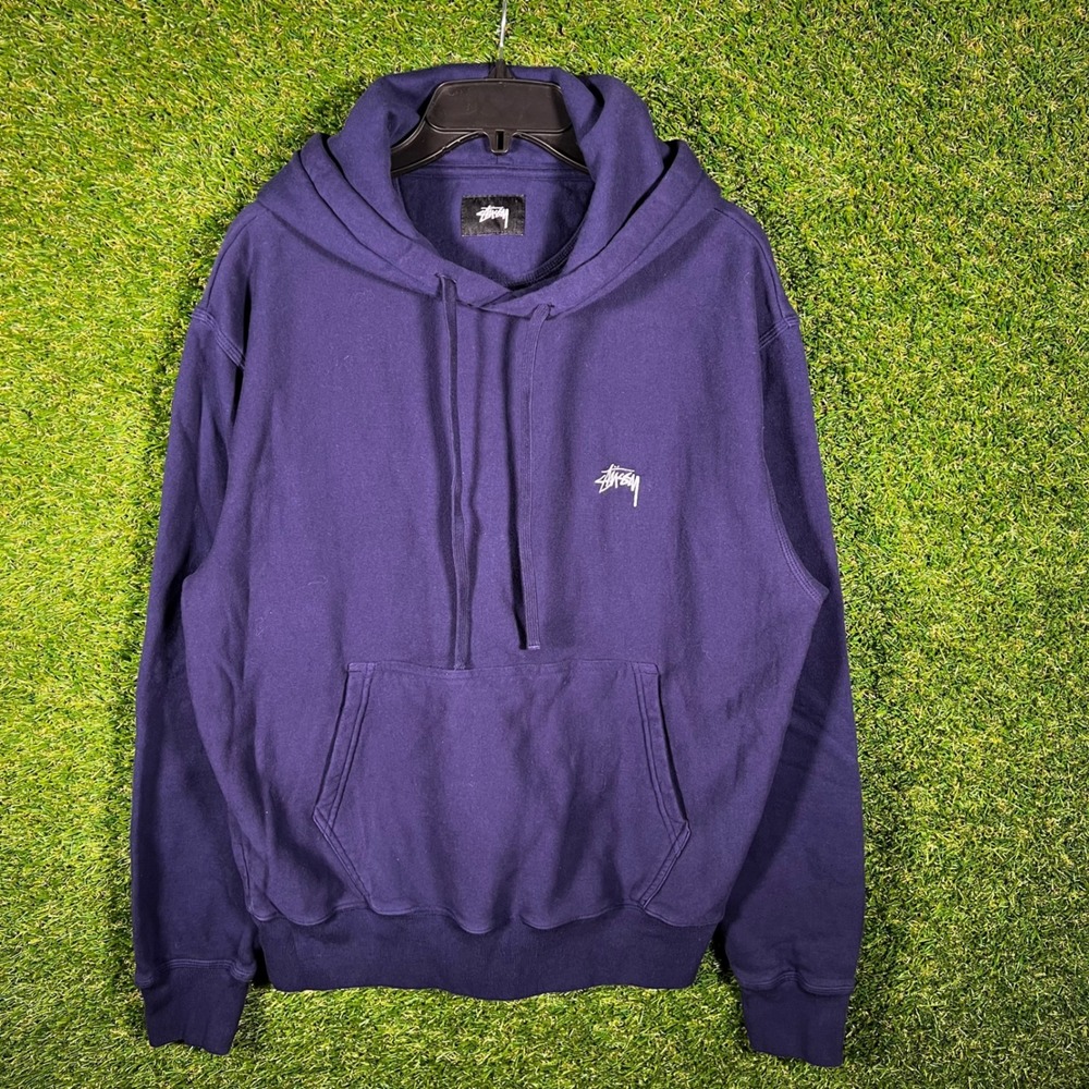 Stussy Embroidered Logo Hoodie Purple Streetwear Pullover Mens XL‎